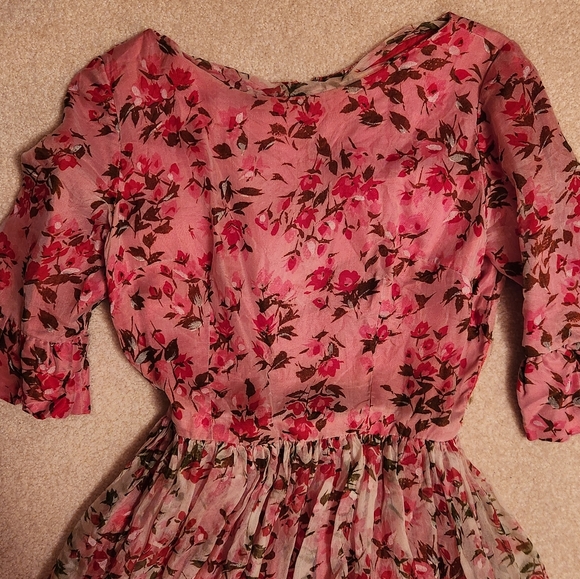 Vintage Floral Pink and Red Dress - Picture 3 of 6